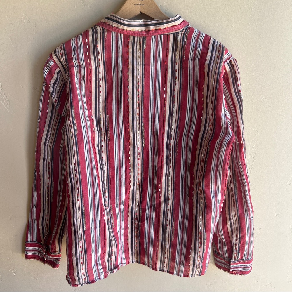 Red and White Vertical Stripe Button-Up Shirt - Picture 3 of 3
